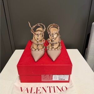 Valentino Nude Patent Rockstud Strappy Pointed Pumps